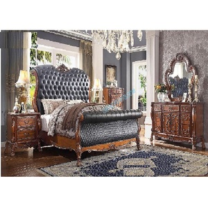 Cama y muebles de dormitorio de estilo trineo de lujo, compra de cama antigua de madera de teca con Mesillas de noche europeas talladas a mano, juego de dormitorio - Product Image 1