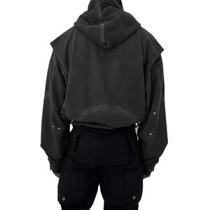 Sweat à capuche vintage en détresse pour hommes 100% coton sweat éponge français Streetwear lavé respirant brodé 2026 - Product Image 6