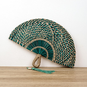 Abanico de Mano Artesanal de Bambú Tejido a Mano / Abanico Decorativo de Pared Tejido con Borla y Detalles de Jade para Bodas de Verano y Decoración del Hogar - Product Image 2