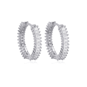 Pendientes de aro de piedra de circón cúbico hechos a mano Baguette de moda de 21mm, joyería de plata 925 al por mayor turca - Product Image 4