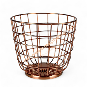 Cesta de alambre de metal moderna con diseño de rejilla cónica Base plana Tazón decorativo de hierro para almacenamiento de frutas o decoración de cocina de boda - Product Image 1