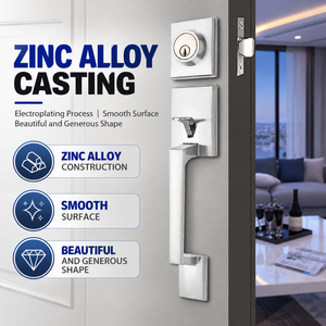 Manija de Puerta Principal Moderna de Aleación de Zinc con Placa Cuadrada y Llave, Cerradura de Tirador Largo para Entrada Residencial - Product Image 2