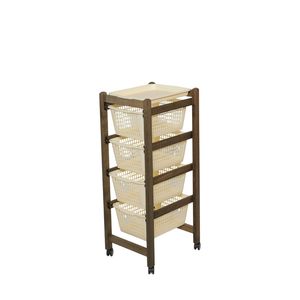Chariot utilitaire en bois de hêtre massif de haute qualité avec plateau amovible et paniers en plastique - Pour une utilisation en cuisine ou en salle de bain - Product Image 2