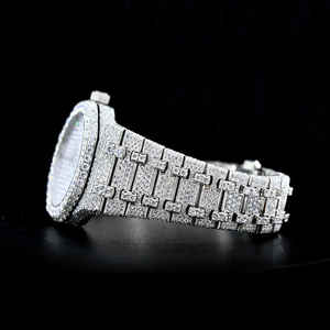 High-End Luxury Bling Full Diamond Analog Stainless Steel Mechanical <b>Watch</b> VVS Moissanite Hip Hop Iced Style Antique Square - Product Image 2