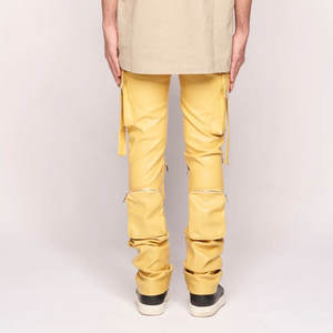 กางเกงหนังผู้ชายสีซ้อนกันขายาวสีทึบ - Product Image 6