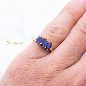 Preciosa forma ovalada zafiro azul piedra preciosa 18K oro amarillo sólido hecho a mano Anillos De Compromiso joyería para venta al por mayor - Product Image 5