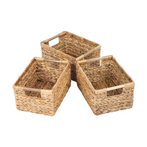 Panier tissé, paniers moyens en osier avec rangement polyvalent en jacinthe d'eau, panier rectangulaire et organisateur de poubelle - Product Image 1