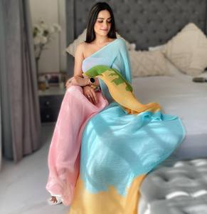 Georgette-ropa de fiesta de estilo bollwood para mujer, Saree de diseñador impreso, último diseño de blusa, India - Product Image 5