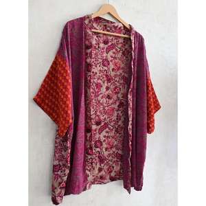 Kimono Corto de Seda India Hecho a Mano, Transpirable, Talla Grande, Hasta la Rodilla, Estilo Boho, para Mujer, Ropa de Estar por Casa y de Dormir - Product Image 2