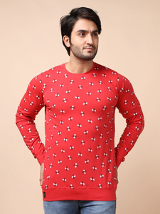 Premium Red Loopknit Sudadera 100% Algodón Elegante Casual Fit Mangas completas Cuello Impresión digital Ropa de todo el día para la temporada de invierno - Product Image 2