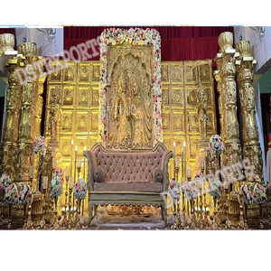 Mariage srilankan Radha Krishna scène à thème scène de mariage hindou doré pour réception mariage sud-indien décor de scène dorée - Product Image 1