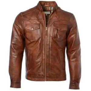 Alta calidad Buffalo Real Brown cuero Color Slim Fit hombres Biker estilo chaqueta de cuero suministro al por mayor chaquetas de cuero para hombres - Product Image 1