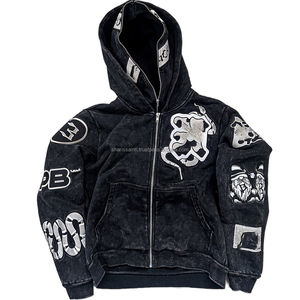 Boxy personnalisé sweat à capuche zippé surdimensionné soleil fané sweats à capuche zippés Vintage en détresse imprimé brodé lavage à l'acide sweat à capuche de jogging pour hommes - Product Image 1