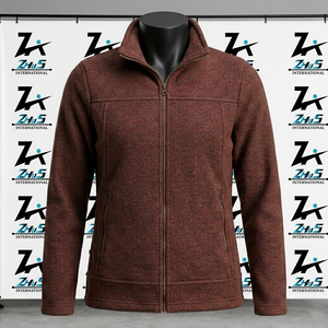 Veste en laine polaire marron pour homme, col montant, fermeture éclair, style décontracté, coupe classique, tricotée en laine, couleur unie, pour l'automne - Product Image 1