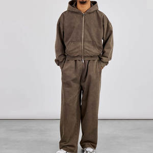 ชุดฮู้ดดี้ซิปทรงบ็อกซี่ผ้าคอตตอน 100% หนัก 500 GSM พร้อมโลโก้สั่งทำ และกางเกงจ็อกเกอร์ ชุดแทรคสูทคุณภาพสูงสำหรับผู้ชาย สไตล์สตรีทแวร์ - Product Image 1