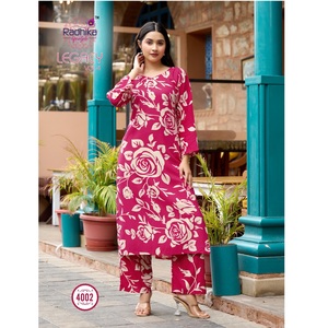 Nuevo pantalón Kurti recto con estampado Floral tradicional de rayón para mujer, ropa informal de ajuste Regular para todas las estaciones - Product Image 1