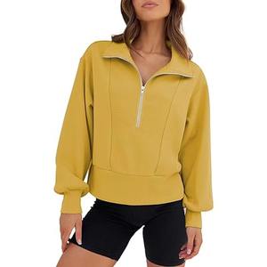 OEM personalizado cuarto de las mujeres sudaderas con cremallera hombro caído diseño personalizado sudaderas clásicas poliéster/algodón para el invierno - Product Image 5