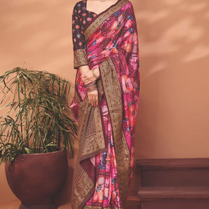 Pure Viscose Fabric Floral Digital Robotic Pencil Print Soft Light weight <b>Material</b> <b>for</b> Dressmaking <b>Sewing</b> Crafts & Floral Design - Product Image 1