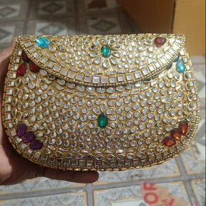 Bolso de mano elegante con mosaico Kundan para fiesta nupcial india, con correa de cadena, bolso de diseñador para bodas y fiestas nupciales - Product Image 5