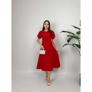 Vestido Midi Marrón para Mujer missJANELL con Cuello Peter Pan y Cinturón, Elegante Mezcla de Poliéster y Elastano para Uso Diario y de Oficina - Product Image 4