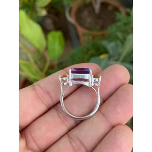 แหวนอเมทิสต์ซิทริน เงินแท้ 925 แหวนพลอยหลายชนิด ทำมือ ขายส่งเครื่องประดับ - Product Image 5