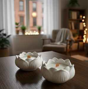 เทียนหอมในโถเซรามิกรูปดอกบัว พร้อมกล่องแบรนด์ตามสั่ง มีจำหน่ายในราคาขายส่งจากผู้ผลิตในอินเดีย - Product Image 4