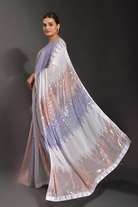 Sari indien traditionnel de soirée avec travail de paillettes de designer et pièce de blouse moderne pour femmes par Fabzone - Product Image 6