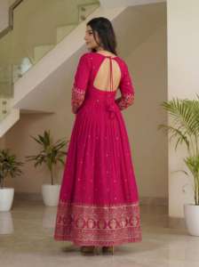 Nueva Colección de Vestidos Anarkali de Seda Vichitra con Bordado de Lentejuelas, Vestido Anarkali Moderno para Mujer - Product Image 5
