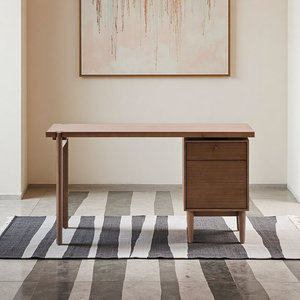 Natural Brown Solid Wood Rectangular Writing <b>Desk</b> Space-Saving Nordic Design <b>Compact</b> Computer <b>Desk</b> with 1-Year Warranty - Product Image 1