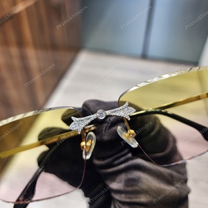 Latest Arrival <b>Rimless</b> Men <b>Sunglasses</b> Light Yellow Glass Anti-Reflective Luxury Designer Diamond Bridge VVS Studs Beach High - Product Image 2