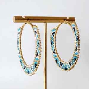 Boho <b>bead</b> earrings with turquoise design andy cascading <b>fringe</b>, unique jewelry gift - Product Image 2