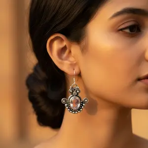 Boucles d'oreilles pendantes en argent 925 plaqué or 18 carats avec quartz rose pour femmes, bijoux de mariage avec perle et diamant, boucles d'oreilles pendantes plaquées or - Product Image 2