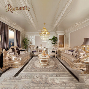 طقم أريكة كلاسيكي ذهبي فاخر لغرفة المعيشة على الطراز الأوروبي، رائج البيع، عالي الجودة، طقم أريكة كامل لغرفة المعيشة - Product Image 2