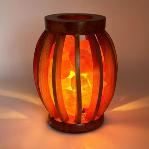 Panier à tambour en bois avec des morceaux de sel rose de l'Himalaya OEM, purificateur d'air naturel, ioniseur, lampe électrique, bien-être et spa - Product Image 2