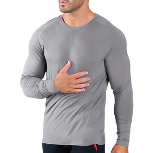Séchage rapide de haute qualité personnalisé à manches longues gris T-shirt pour homme coupe régulière col rond Jersey tissu respirant écologique OEM - Product Image 4