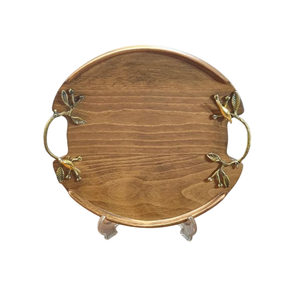 Plateau en bois classique motif Floral poignée en métal personnalisable restauration utiliser vaisselle nourriture Dessert plateau de service pour hôtel à la maison - Product Image 2