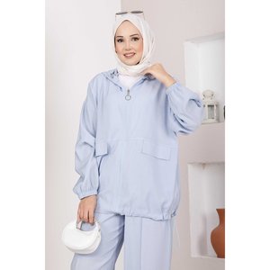 Conjunto de Dos Piezas con Capucha y Cierre de Cremallera en Azul Bebé, Estilo Casual Holgado para Primavera, Transpirable y Resistente al Viento, con Logotipo Impreso - Product Image 2