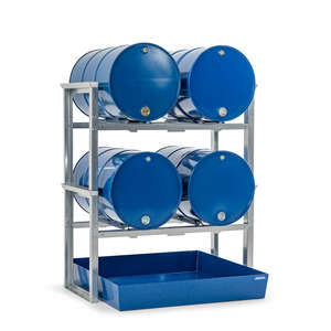 Scaffale per fusti/stazione di riempimento per 4 fusti da 200 litri, vasca di raccolta verniciata, 1429 x 1210 x 1637 mm - Product Image 1