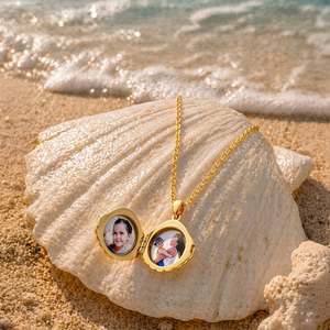 Jeulia Custom Gold Plated Seashell Photo <b>Locket</b> Necklace-Trendy Vintage Stainless Steel Jewelry with Diamond Accent - Product Image 5