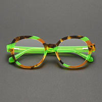 Montures optiques rondes classiques vintage en patchwork irrégulier pour femmes adultes, construction en acétate massif poli à la main avec fermeture magnétique HG