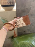Tempat kartu ATM kulit sapi asli wanita kualitas tinggi dengan gantungan kunci gelang rumbai dompet koin & gelang kompak penggunaan sehari-hari