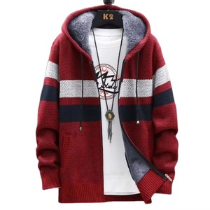 Nueva Colección Otoño Invierno, Abrigo de Punto Moderno para Hombre con Forro Polar, Corte Holgado, Color Puro, con Capucha - Product Image 1