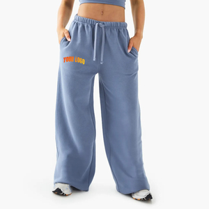 Top tendance article 100% coton femmes pantalons de survêtement logo imprimé personnalisé couleur unie avec poches latérales coupe ample dames survêtement - Product Image 5