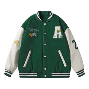 Veste universitaire personnalisée pour homme, col montant, hiver, vert, couleur personnalisée, logos brodés, tissu léger - Product Image 5