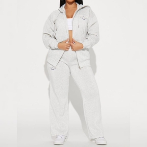 Zip up Jogging Hoodie Set Solid Joggers Pantalones Mujeres 2 piezas Set Logotipo personalizado Fleece Zip up Hoodies Pantalones de chándal Nuevo chándal - Product Image 3