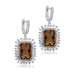 Diseño geométrico Baguette sultanita pendientes colgantes CZ CAMBIO DE Color piedra preciosa joyería de declaración al por mayor 925 joyería de plata - Product Image 3