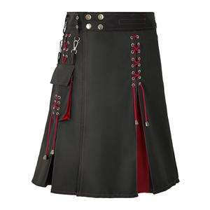 <b>Men</b> Scottish Fashion Utility <b>Black</b> Hybrid Kilt With Green, Red, Blue, Orange Pleats And Lacings Handmade Traditional Custom Kilt - Product Image 1