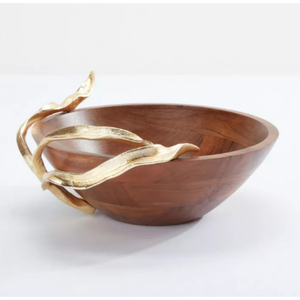 Cuenco decorativo de Metal dorado de madera Natural hecho a mano, diseño moderno ecológico, cuenco para servir comida, Decoración de mesa para el hogar y la cocina - Product Image 4