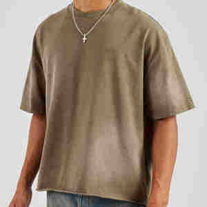 Venta al por mayor de alta calidad 100% algodón lavado con ácido camiseta de peso pesado hombres personalizado en blanco piedra lavado Vintage recortada camiseta - Product Image 1