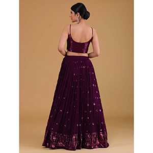 Vestidos de Fiesta Elegantes de Georgette Bordados en Morado, Lehenga Choli para Eventos - Product Image 3
